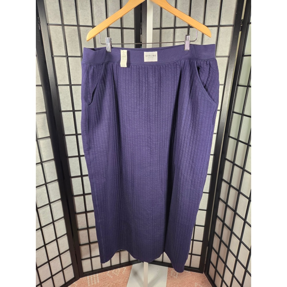 OFFLINE by Aerie Quilted Maxi Skirt Navy Blue Purple XXL New‎ With Tags Pockets